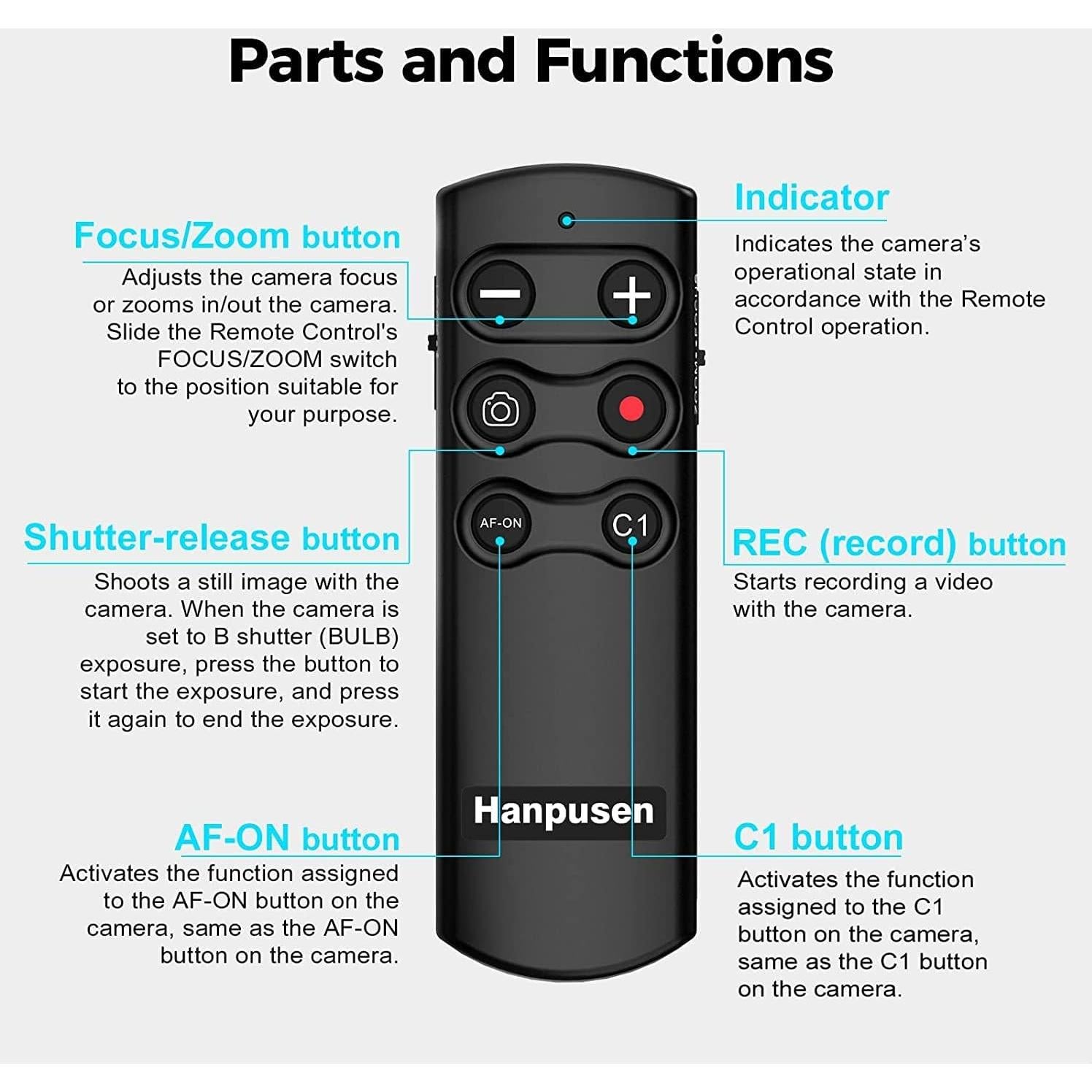 Control Remoto Inalámbrico Hanpusen RMT-P1BTA para Cámara Sony