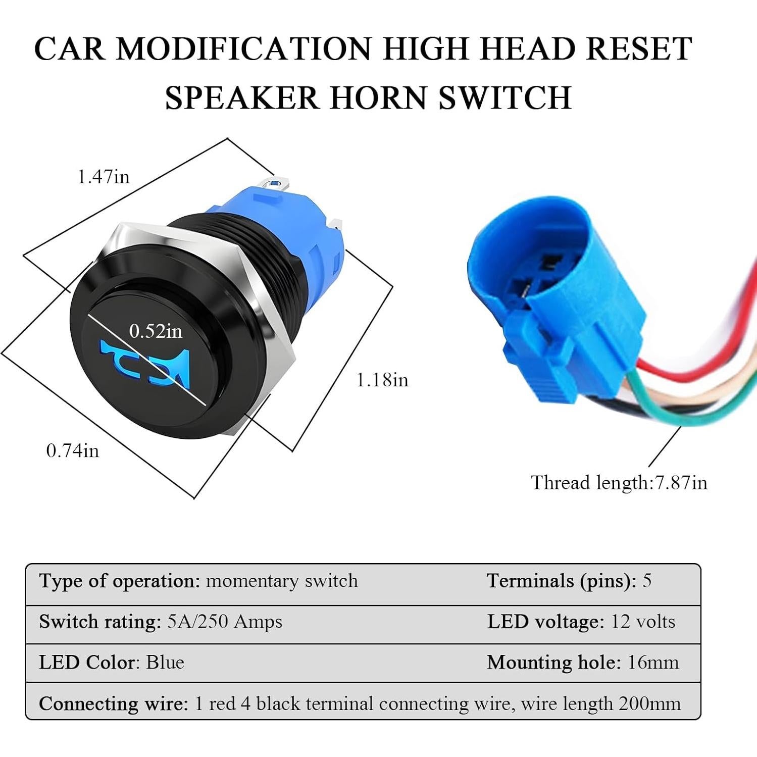Interruptor de Botón Momentáneo FSTURIOS 16mm Azul 12V