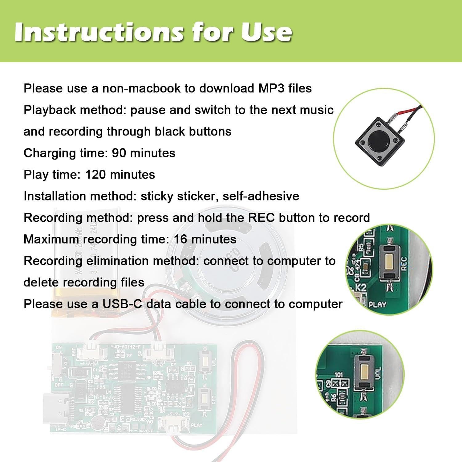 Módulo Grabador de Sonido 16MB ALMOCN con Altavoz DIY