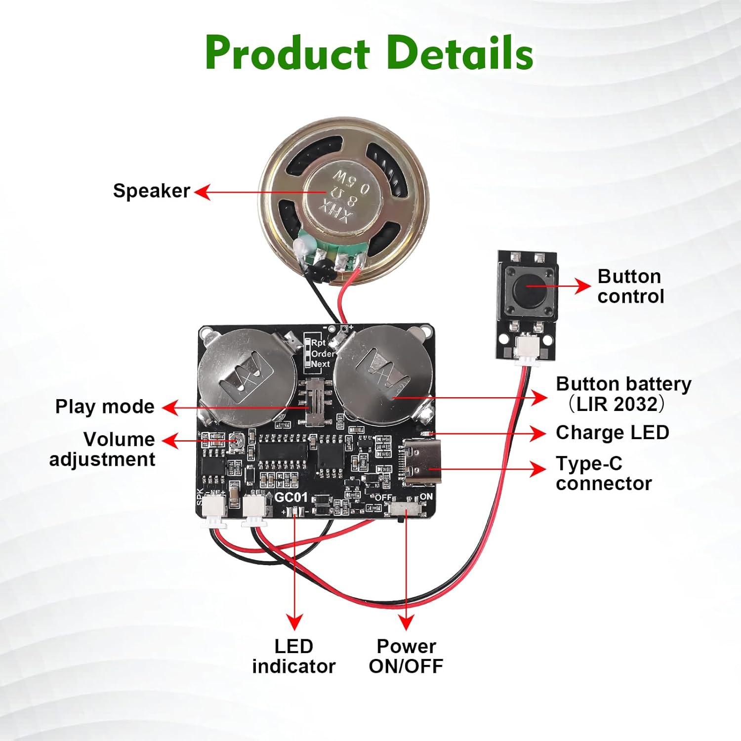 Módulo de Sonido Icstation 8MB Recargable USB Tipo-C