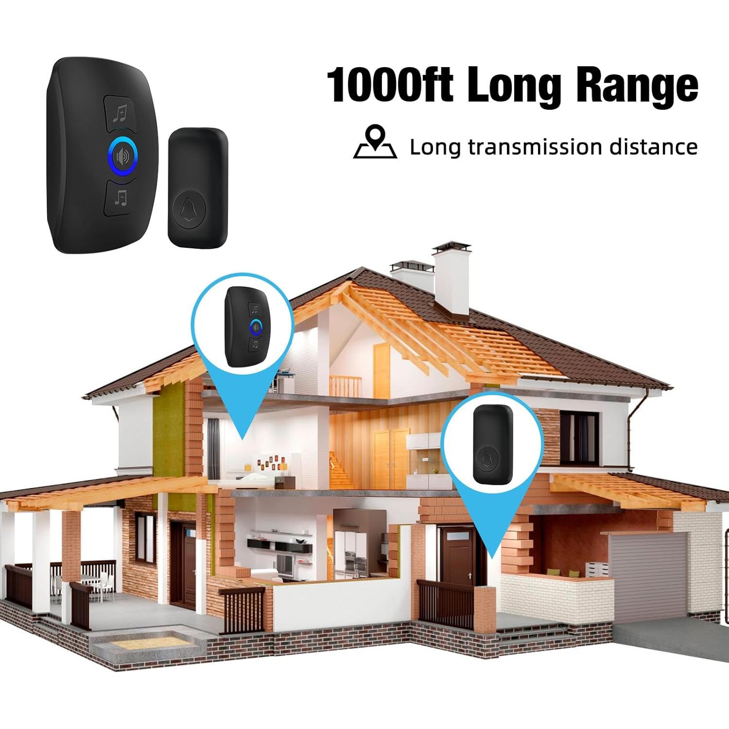 Timbre Inalámbrico Douevo IP55, 60 Melodías, 1000 pies