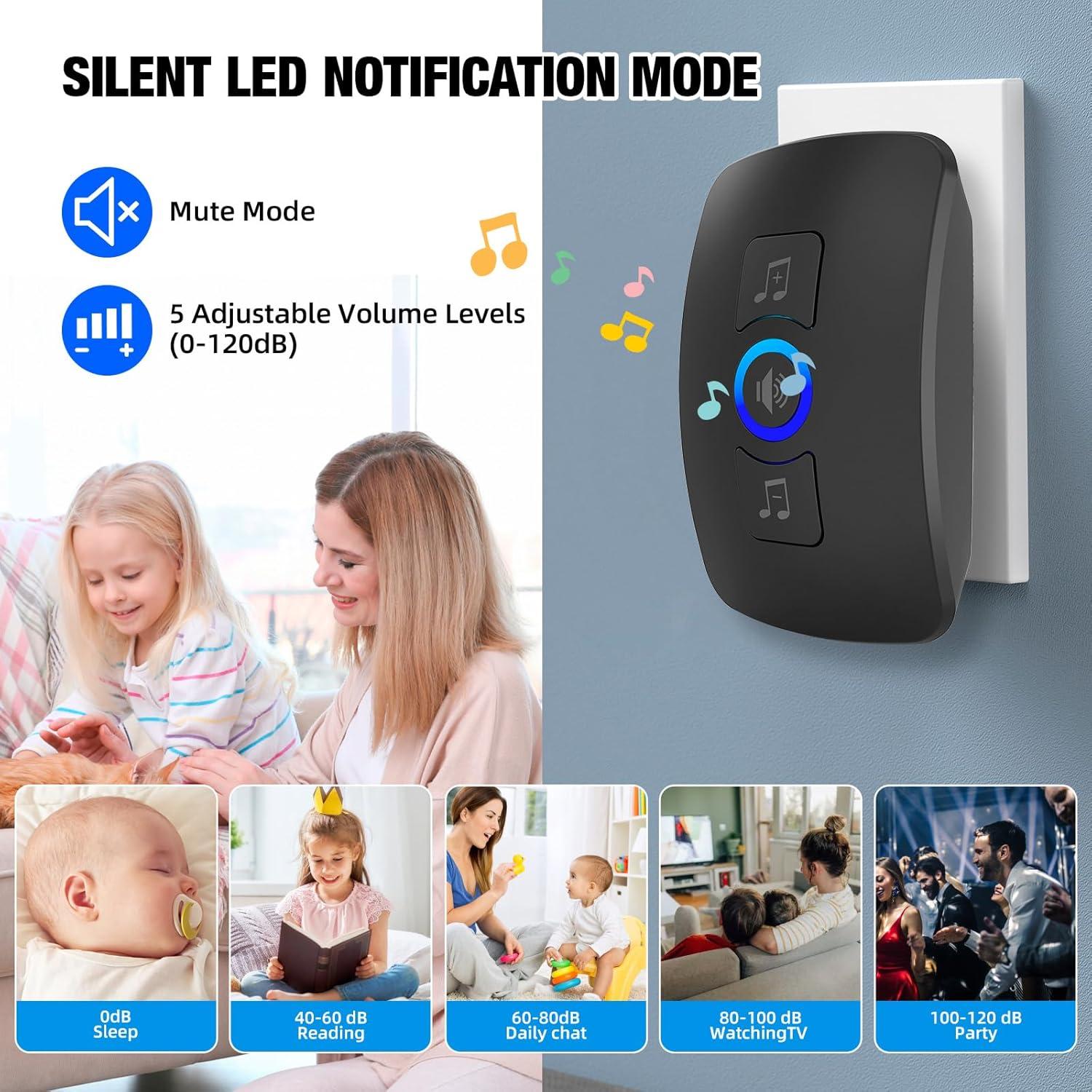 Timbre Inalámbrico Douevo IP55, 60 Melodías, 1000 pies