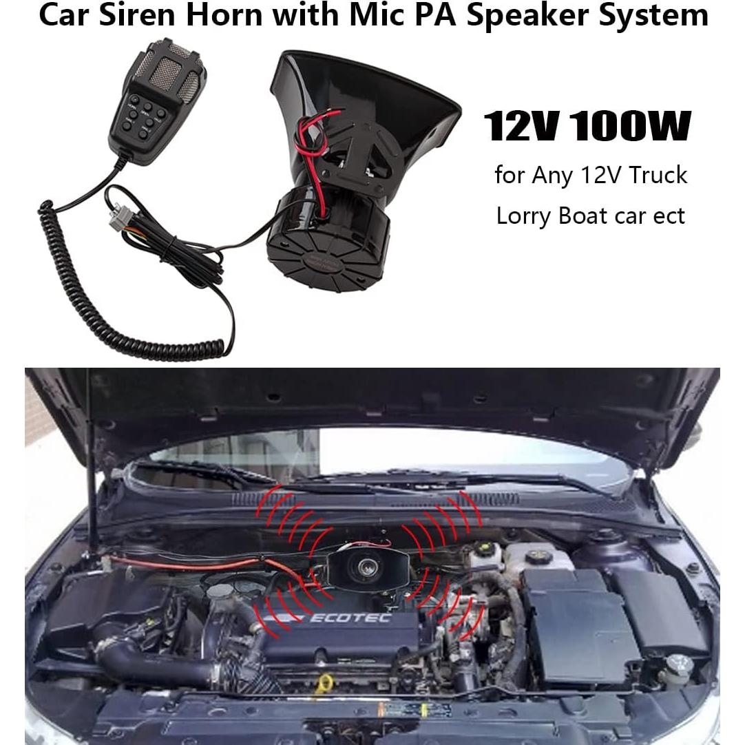 Sistema de Micrófono y Altavoz de Sirena BANHAO 100W 12V