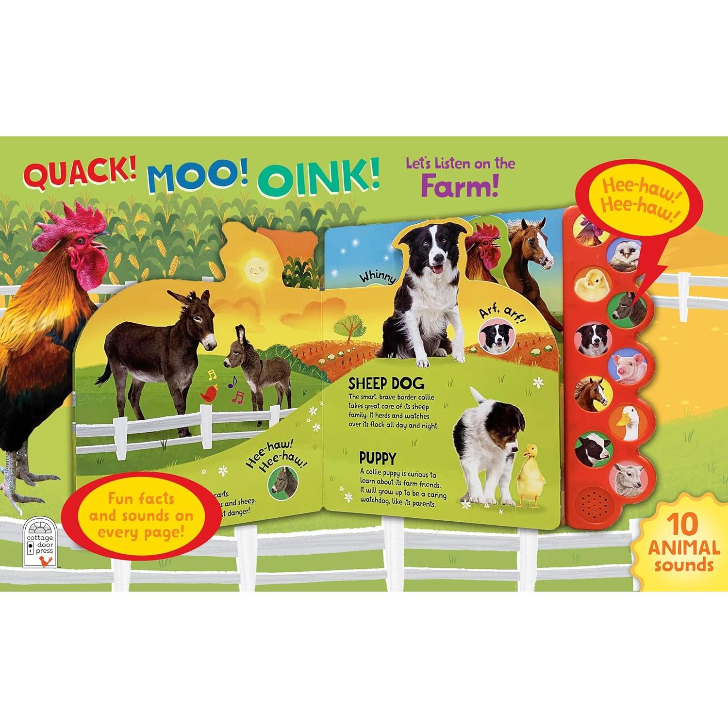 Quack! Moo! Oink! Listen to Animals Around the Farm - 10-Button Children's Sound Book, Ages 2-7