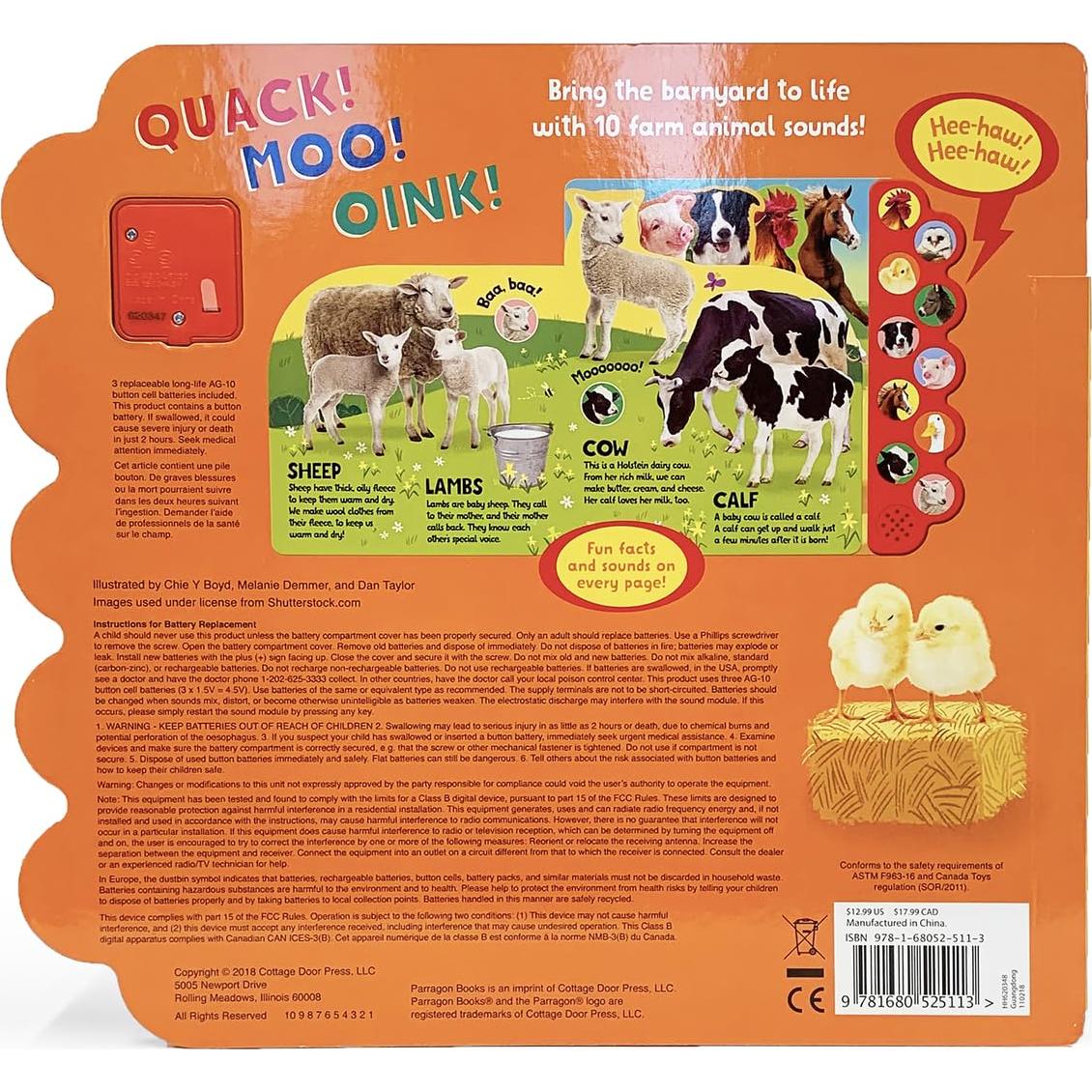 Quack! Moo! Oink! Listen to Animals Around the Farm - 10-Button Children's Sound Book, Ages 2-7