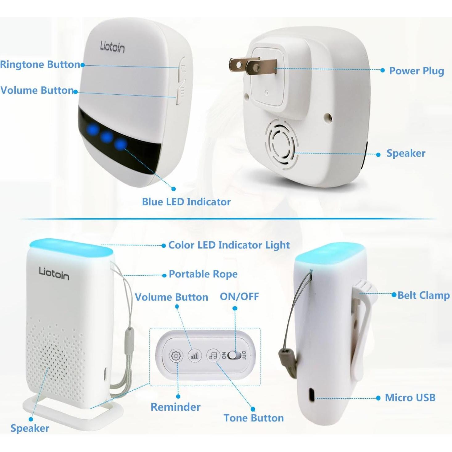 Sistema de Alerta Inalámbrico Liotoin para Cuidadores 2 Botones