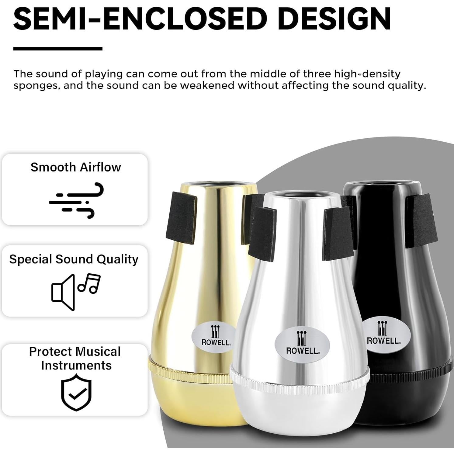 Silenciador de Trombón ROWELL TMBN - ABS Plateado Ligero