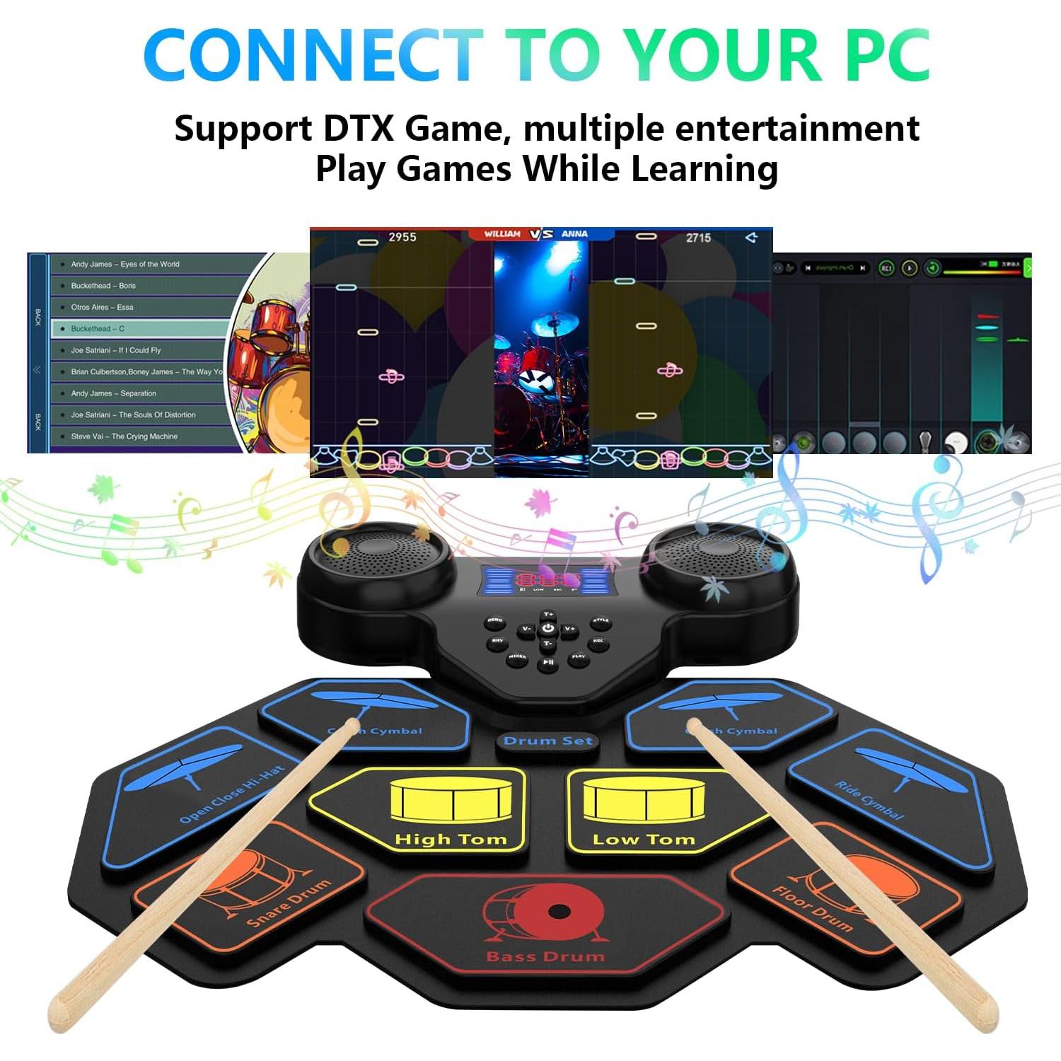 Juego de Batería Electrónica YUOIOYU Plegable 9 Pads MIDI