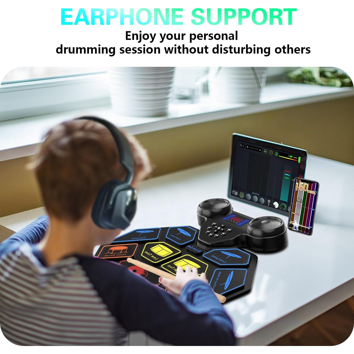 Juego de Batería Electrónica YUOIOYU Plegable 9 Pads MIDI