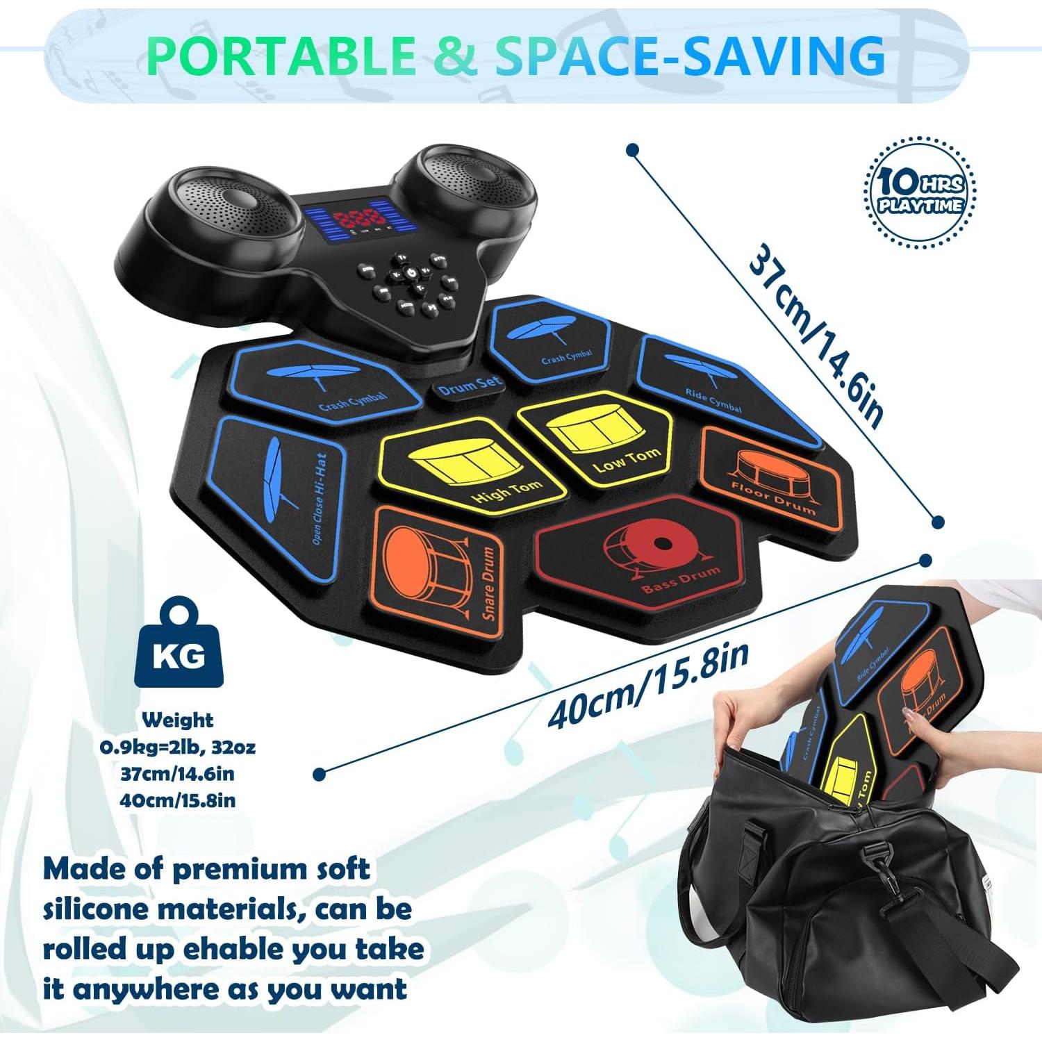 Juego de Batería Electrónica YUOIOYU Plegable 9 Pads MIDI