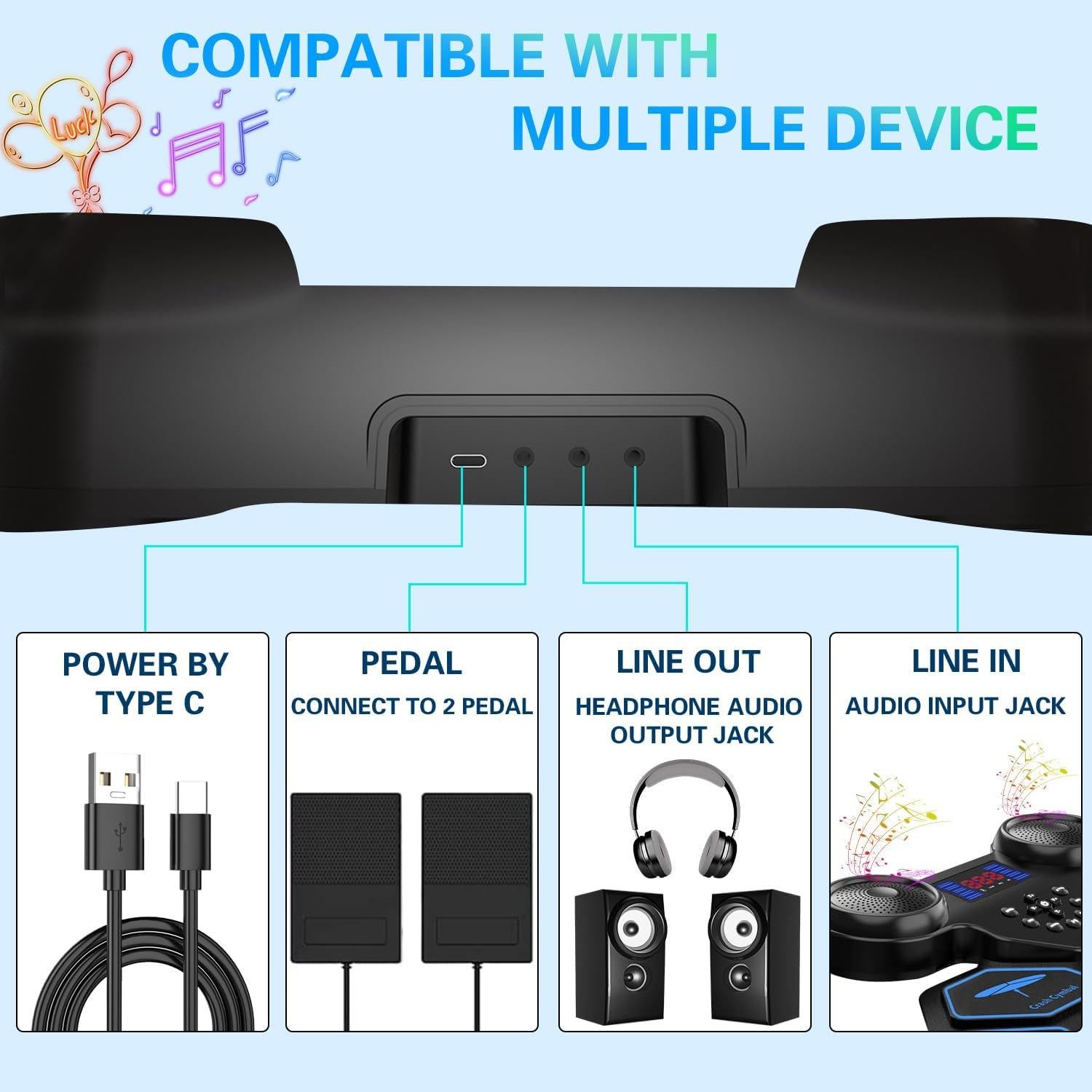 Juego de Batería Electrónica YUOIOYU Plegable 9 Pads MIDI