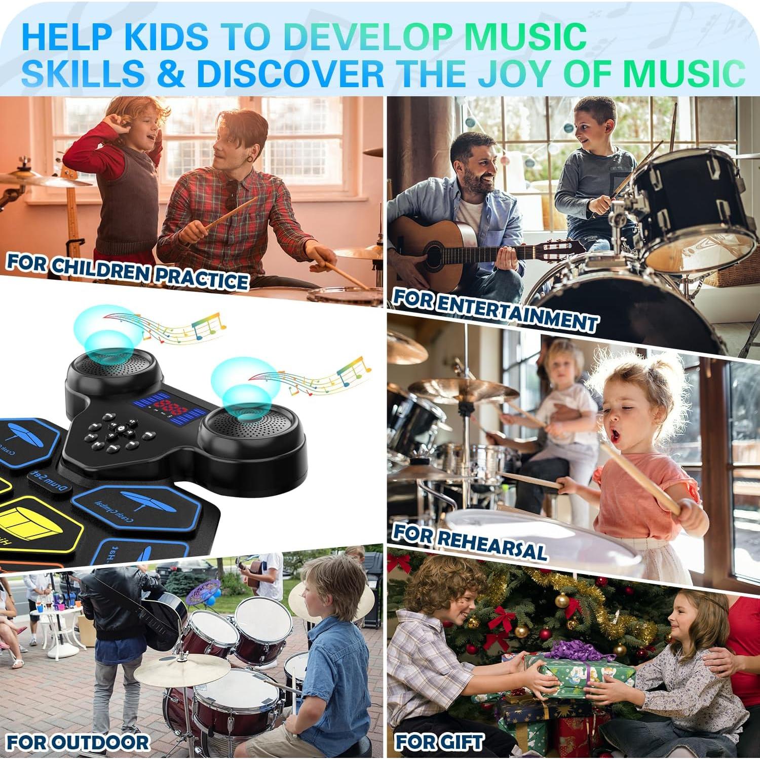 Juego de Batería Electrónica YUOIOYU Plegable 9 Pads MIDI