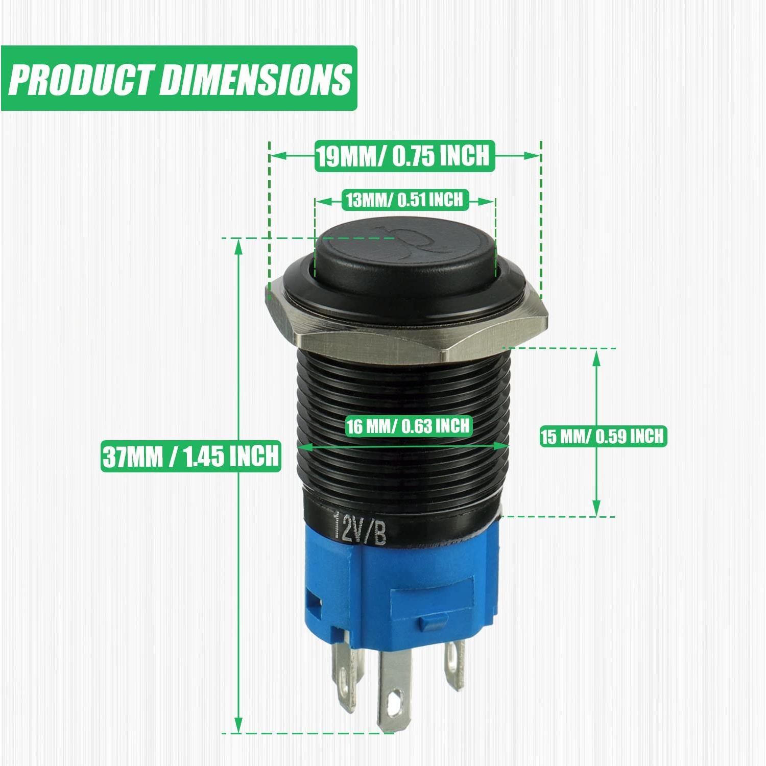 Interruptor de Botón Momentáneo 16MM EPLZON Verde 12V