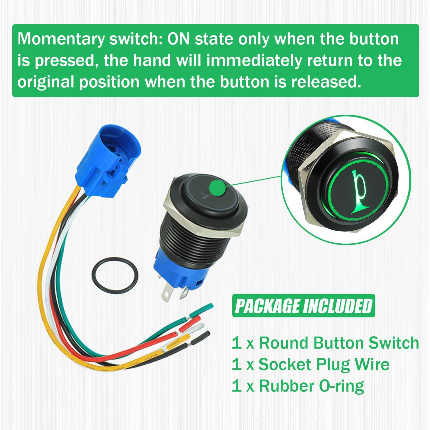 Interruptor de Botón Momentáneo 16MM EPLZON Verde 12V
