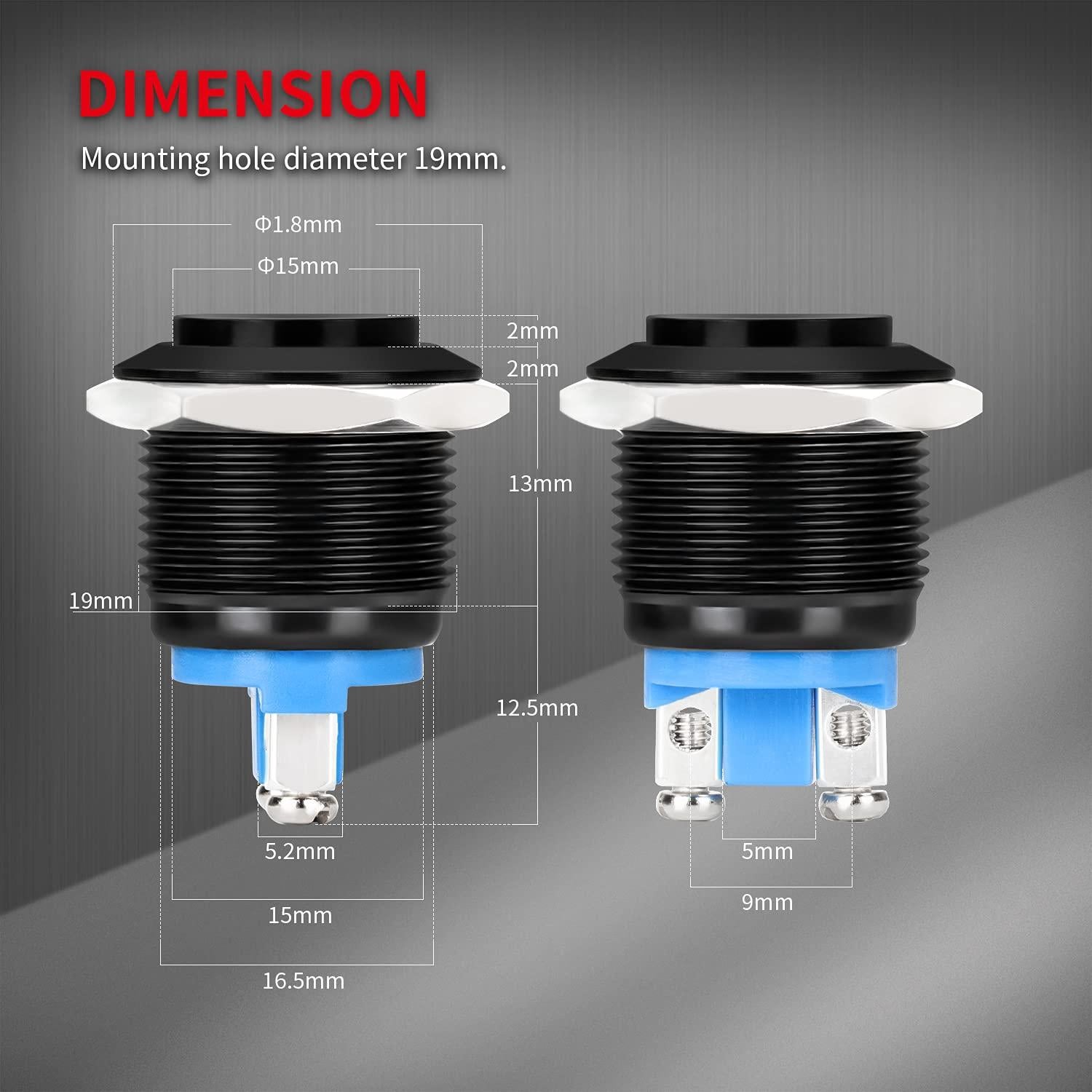 Interruptor de Botón Momentáneo 12V DaierTek Negro IP65 - 2pcs