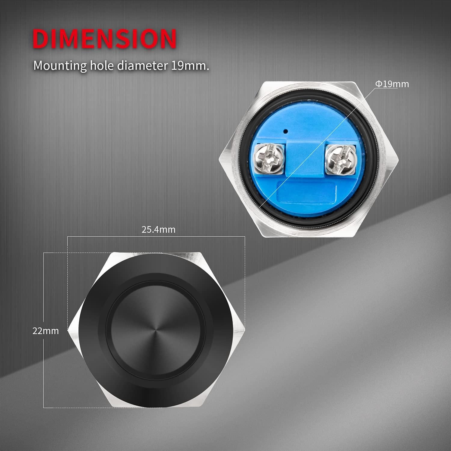 Interruptor de Botón Momentáneo 12V DaierTek Negro IP65 - 2pcs