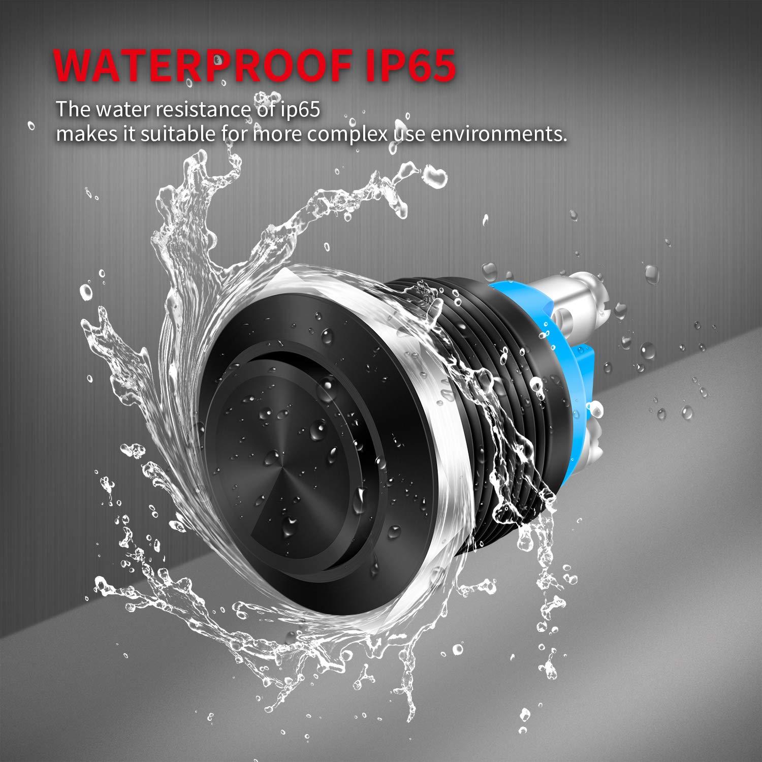 Interruptor de Botón Momentáneo 12V DaierTek Negro IP65 - 2pcs