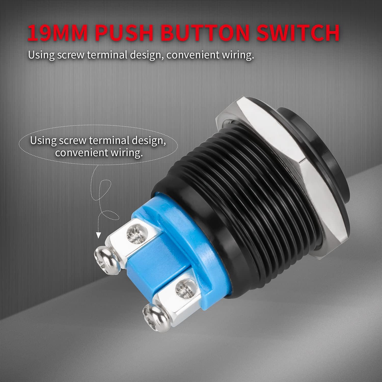 Interruptor de Botón Momentáneo 12V DaierTek Negro IP65 - 2pcs