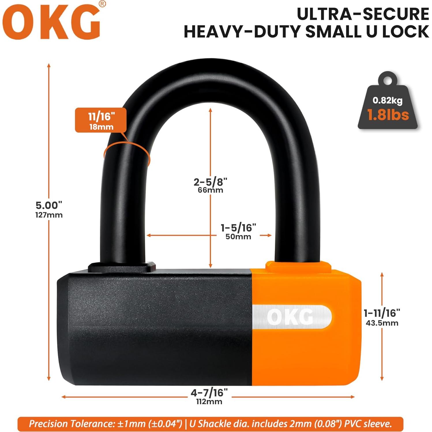 Candado U Pequeño OKG Alta Resistencia 18mm Antirrobo