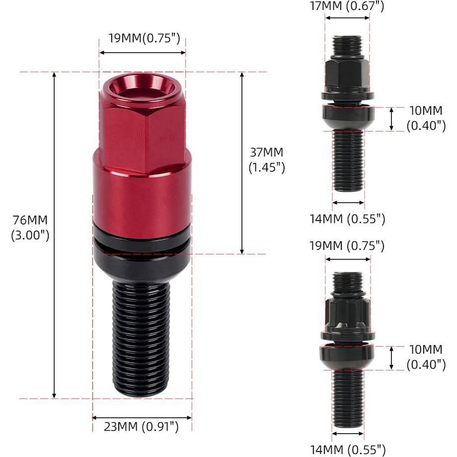 Tornillos de Rueda Muge Racing M14x1.5 Antirrobo 20 PCS Rojo