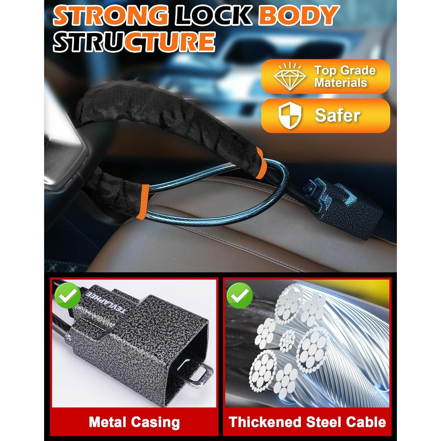 Bloqueo de Volante Tevlaphee Antirrobo Universal Negro