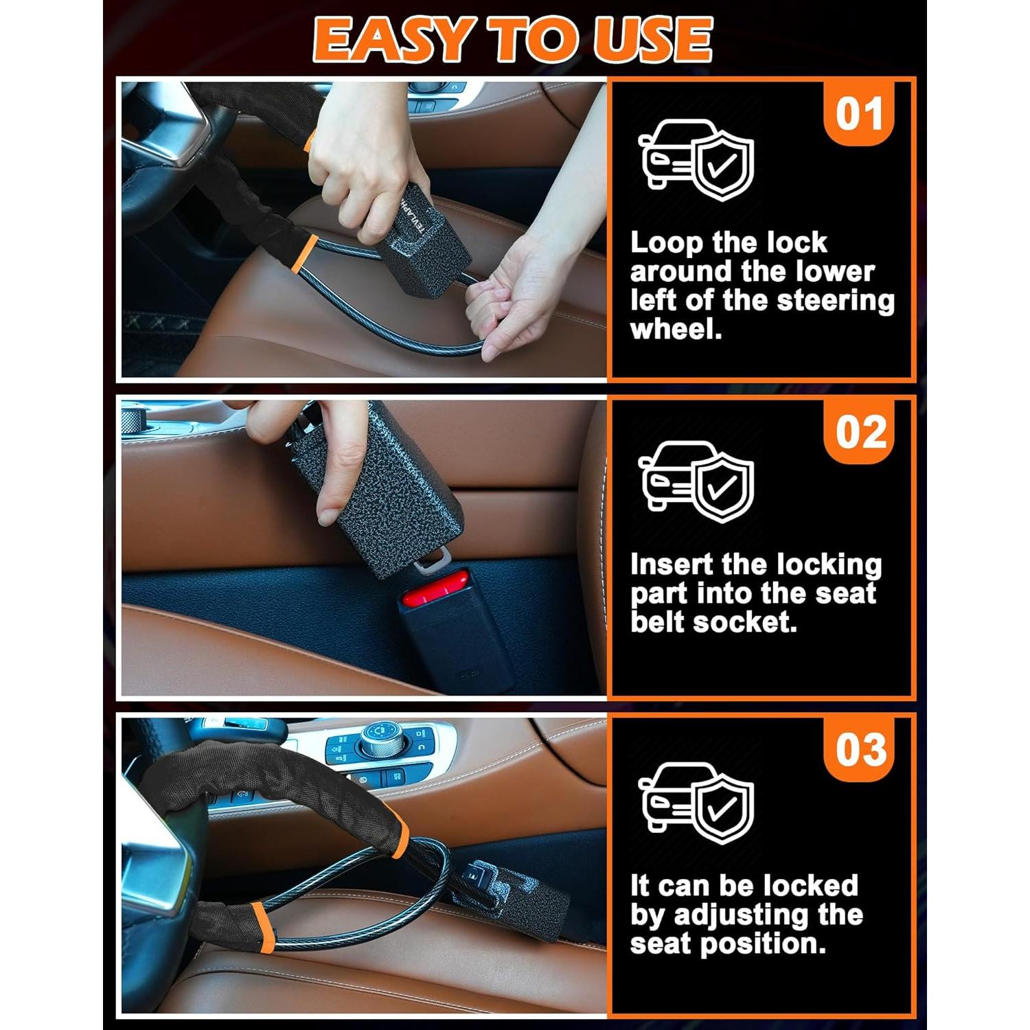 Bloqueo de Volante Tevlaphee Antirrobo Universal Negro