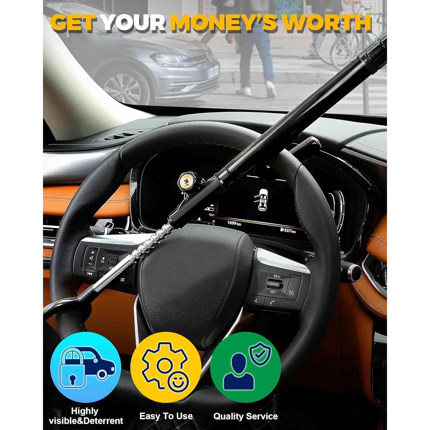 Cerradura Antirrobo para Volante Tevlaphee - Ajustable 17.78-40.64 cm