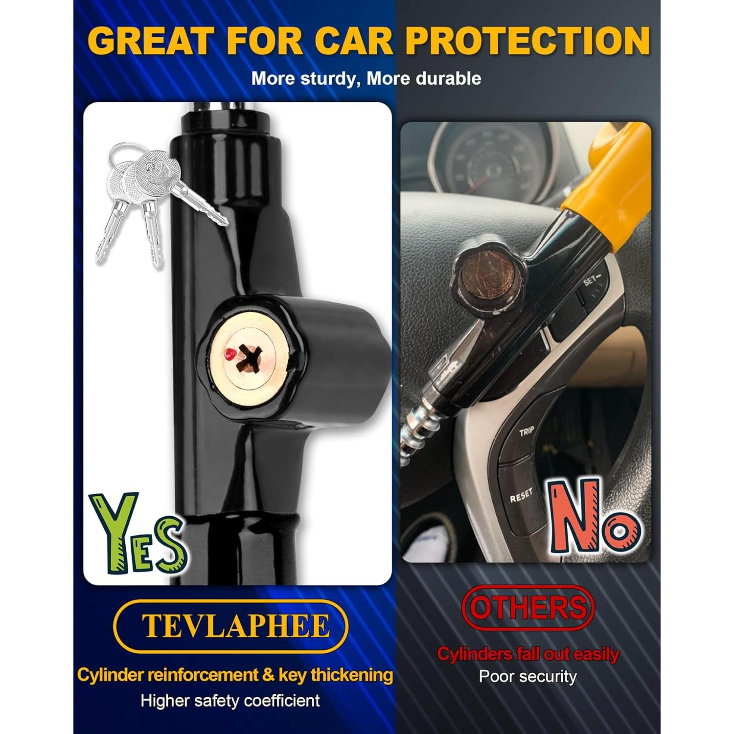 Cerradura Antirrobo para Volante Tevlaphee - Ajustable 17.78-40.64 cm