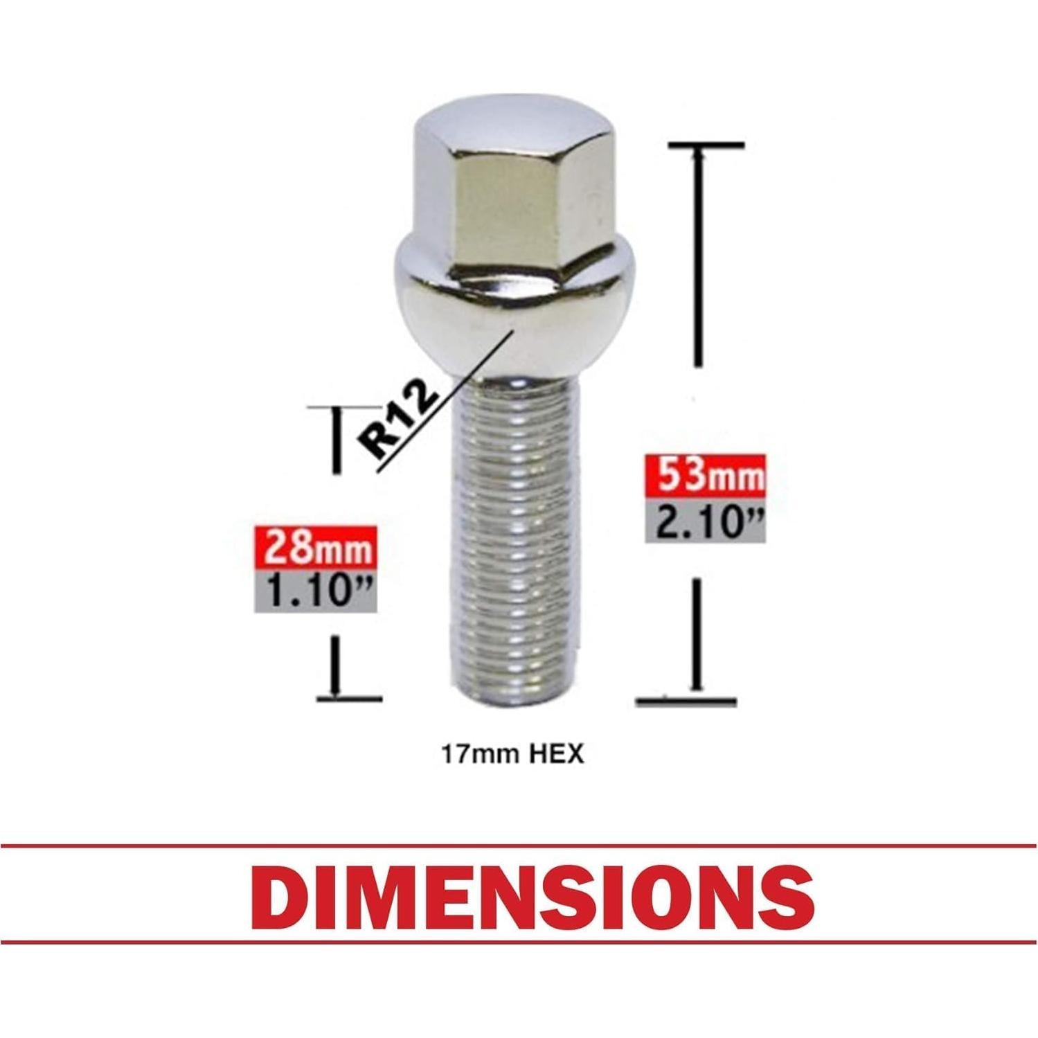 Juego de 20 Tuercas de Rueda M12 1.5 Asiento de Bola R12