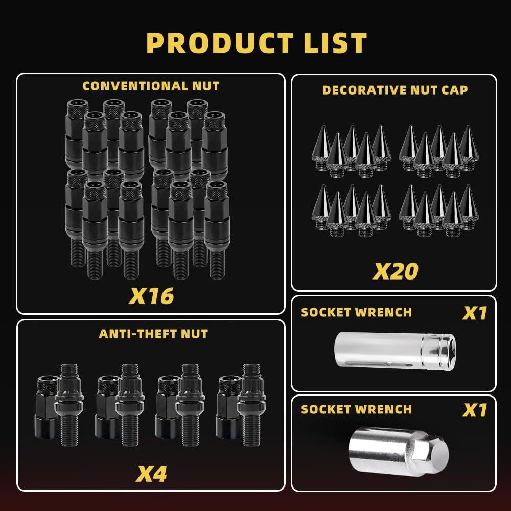 Tornillos de Rueda M14x1.5 muge racing 20 PCS Antirrobo Negro