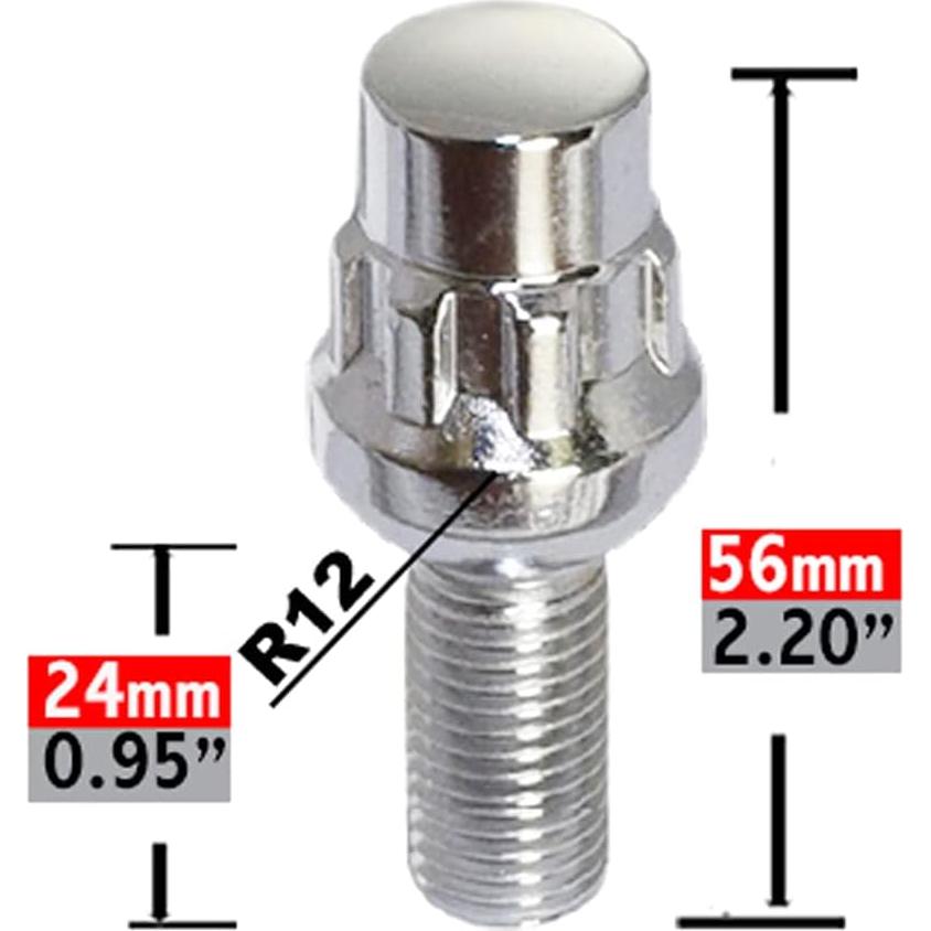 Juego de 4 Tuercas de Rueda de Bloqueo Cromadas M14x1.5