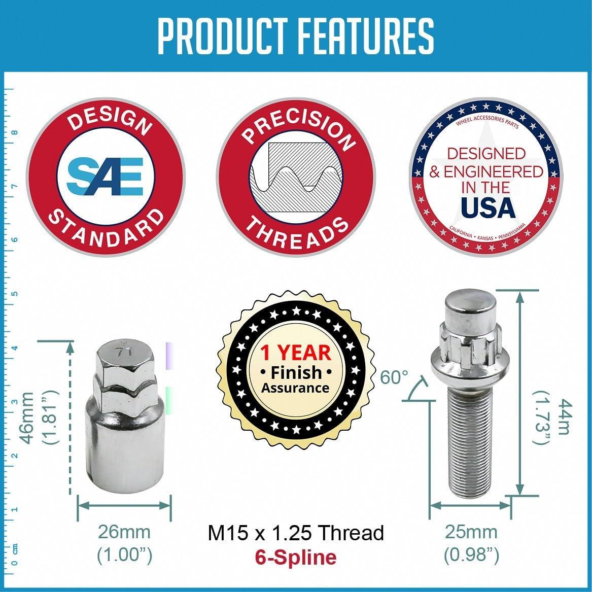 Tuercas de Rueda Cromadas M15x1.25 con Cerraduras para Mercedes