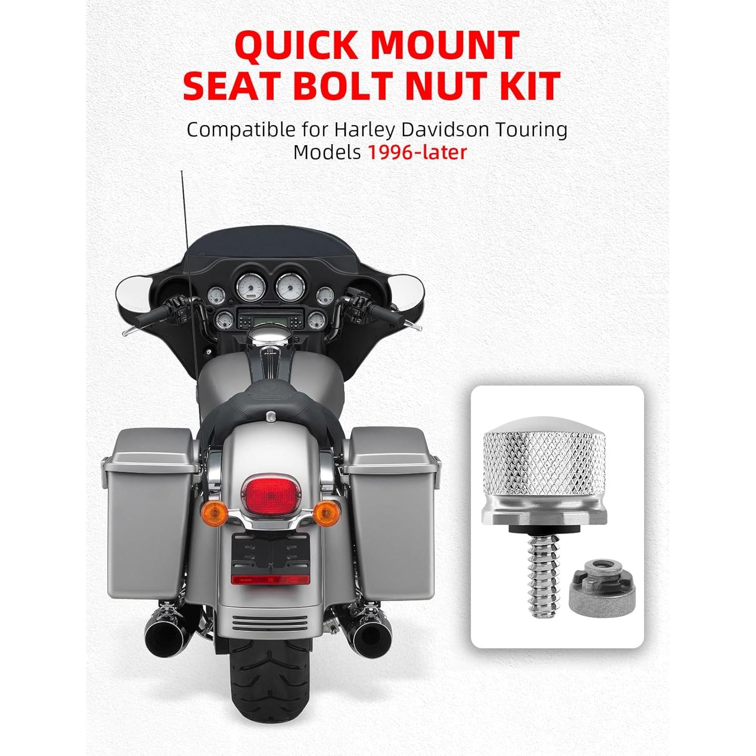 Kit de Tuerca y Tornillo de Asiento Cromado Amazicha para Harley 1996-2024