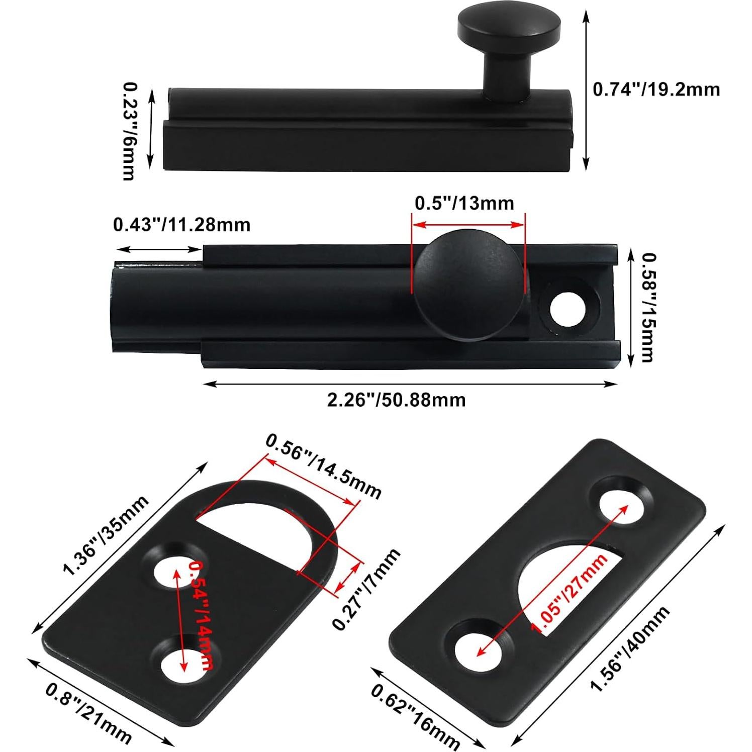 Cerrojo Deslizante PHITUODA de Latón Antirrobo 5.08 cm Negro