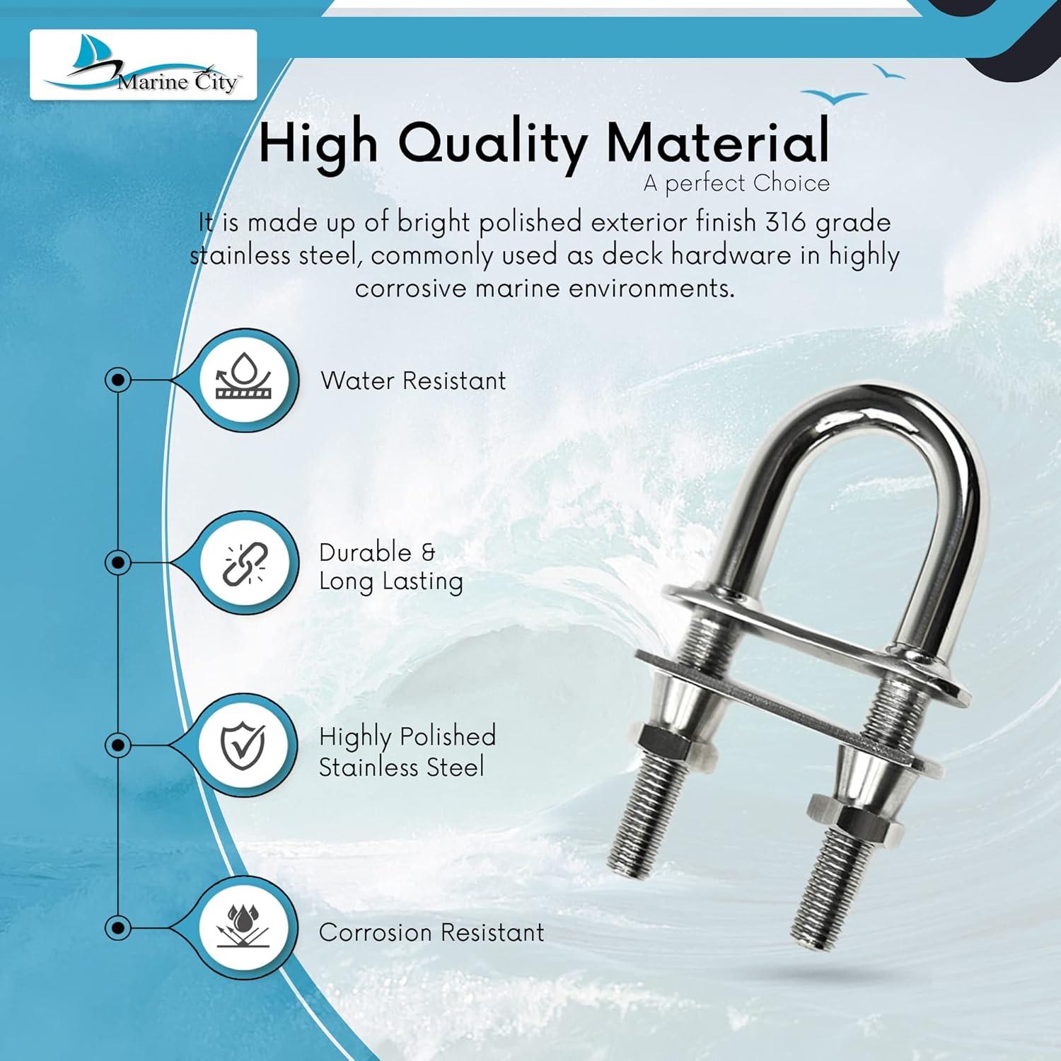 U-Bolt de acero inoxidable 316 Marine City 15.24x10.16cm