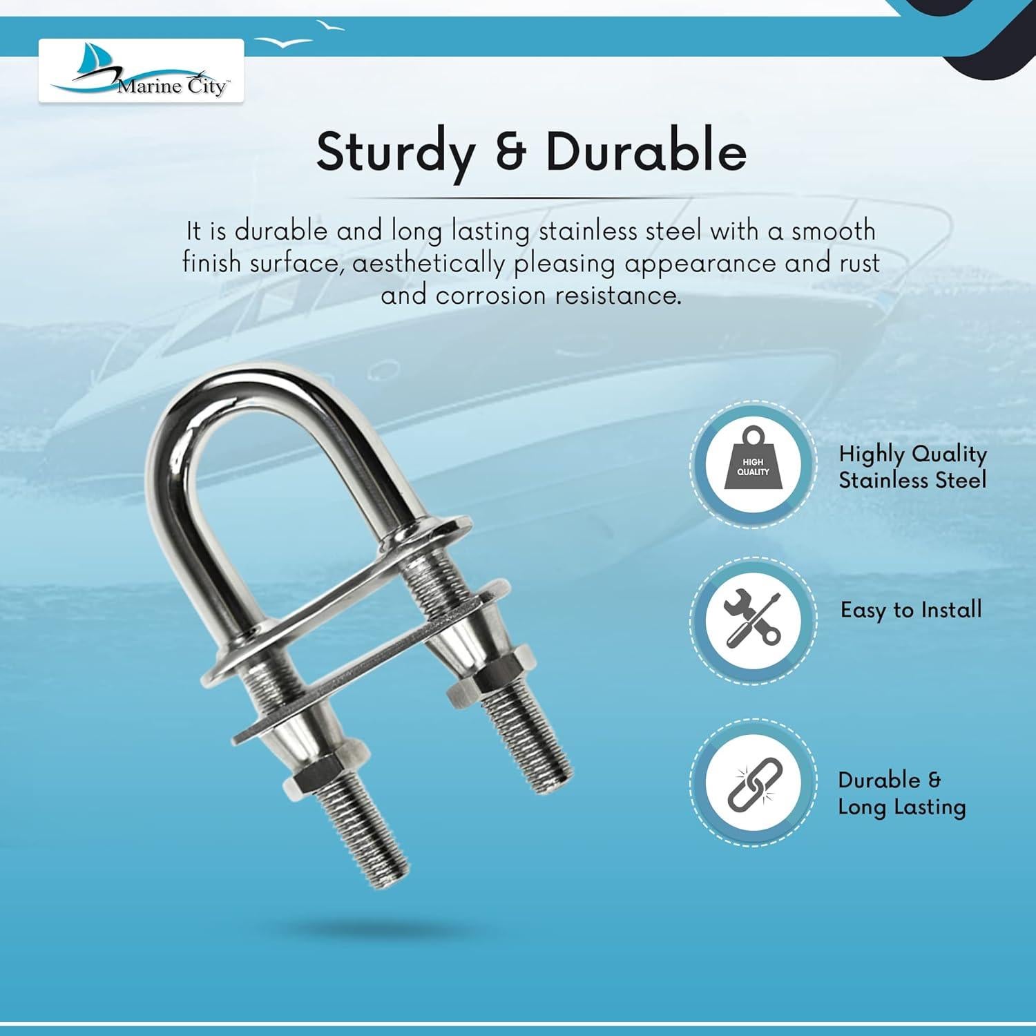U-Bolt de acero inoxidable 316 Marine City 15.24x10.16cm