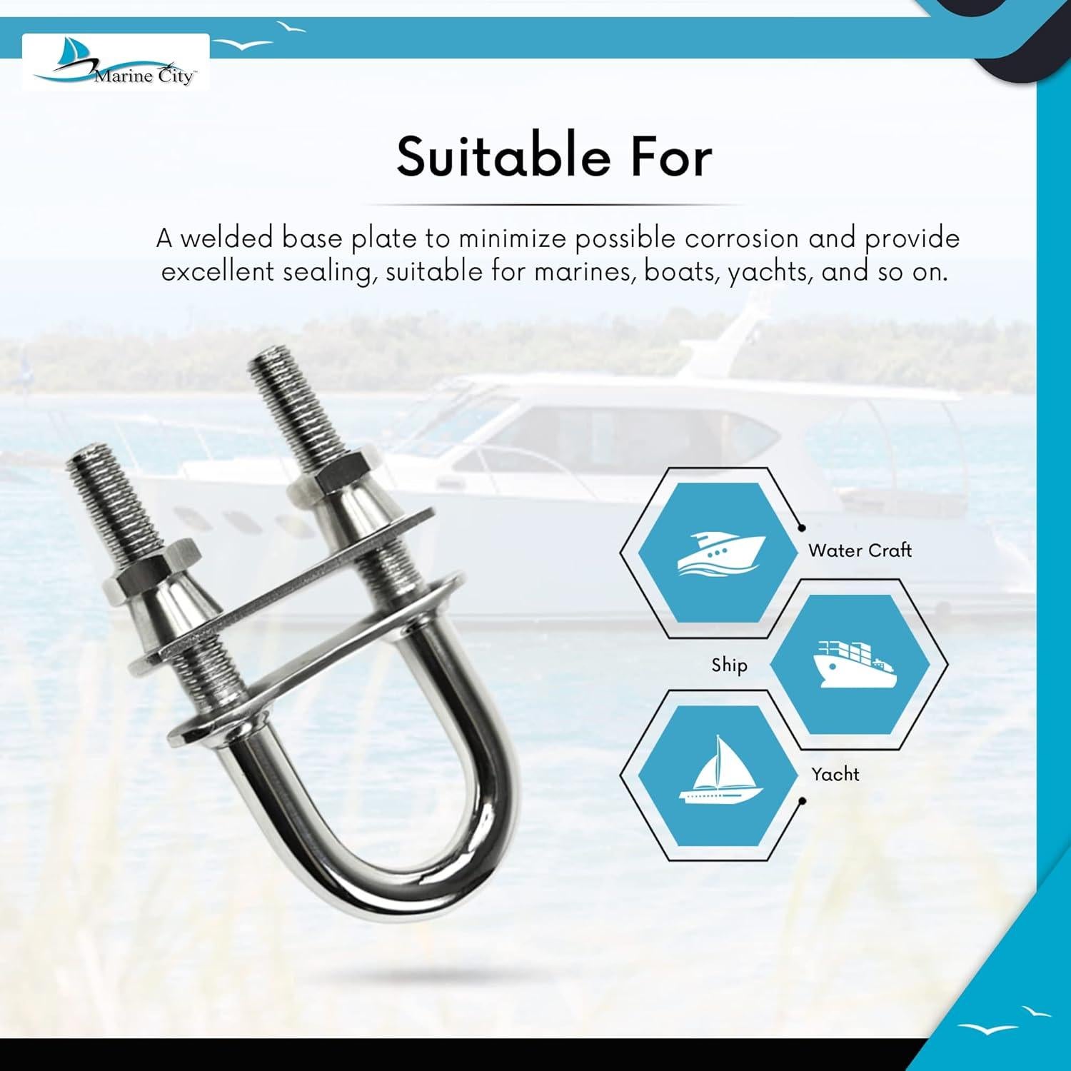 U-Bolt de acero inoxidable 316 Marine City 15.24x10.16cm