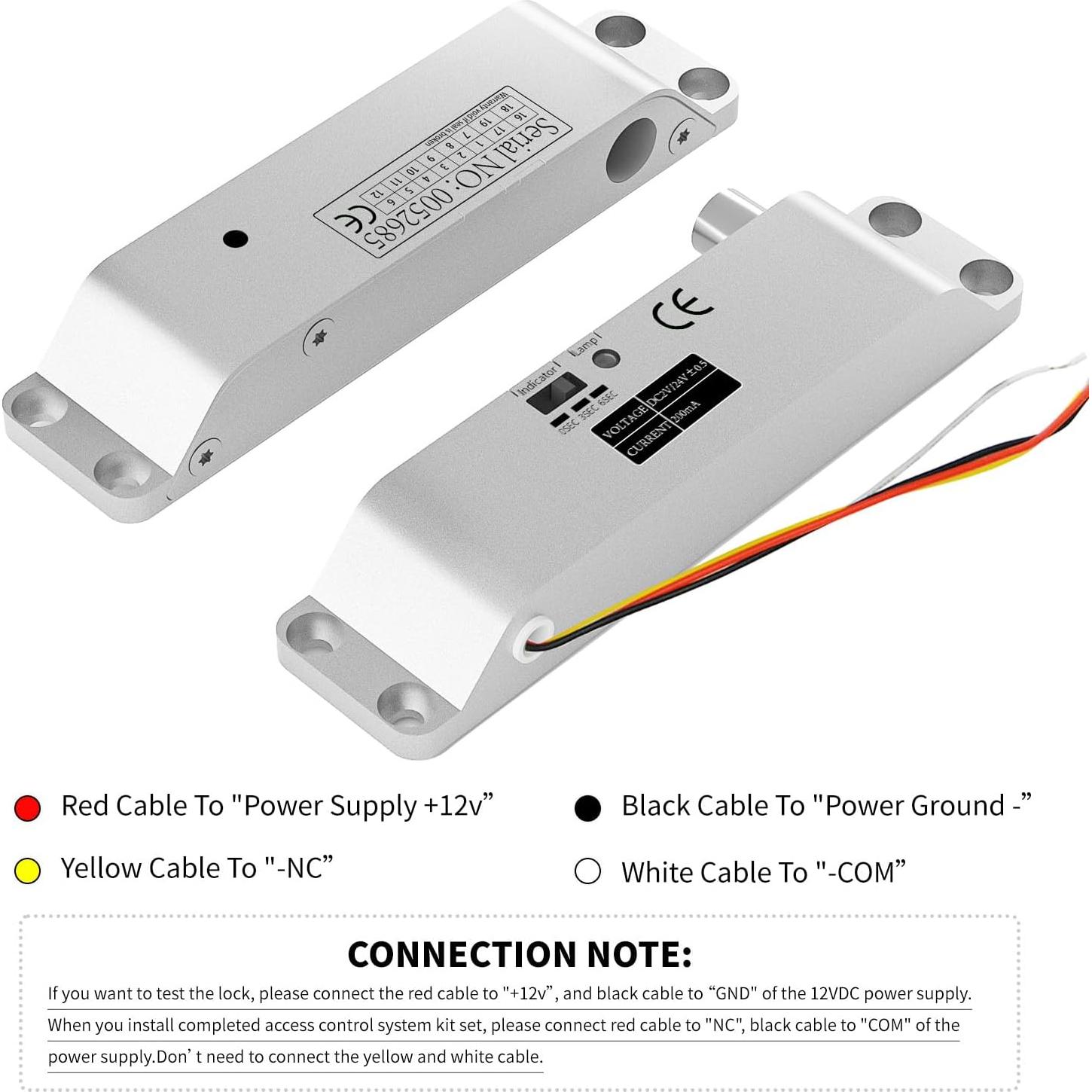 Cerradura de Perno Eléctrico NCLTHS 12V/24V Modo NC Seguridad