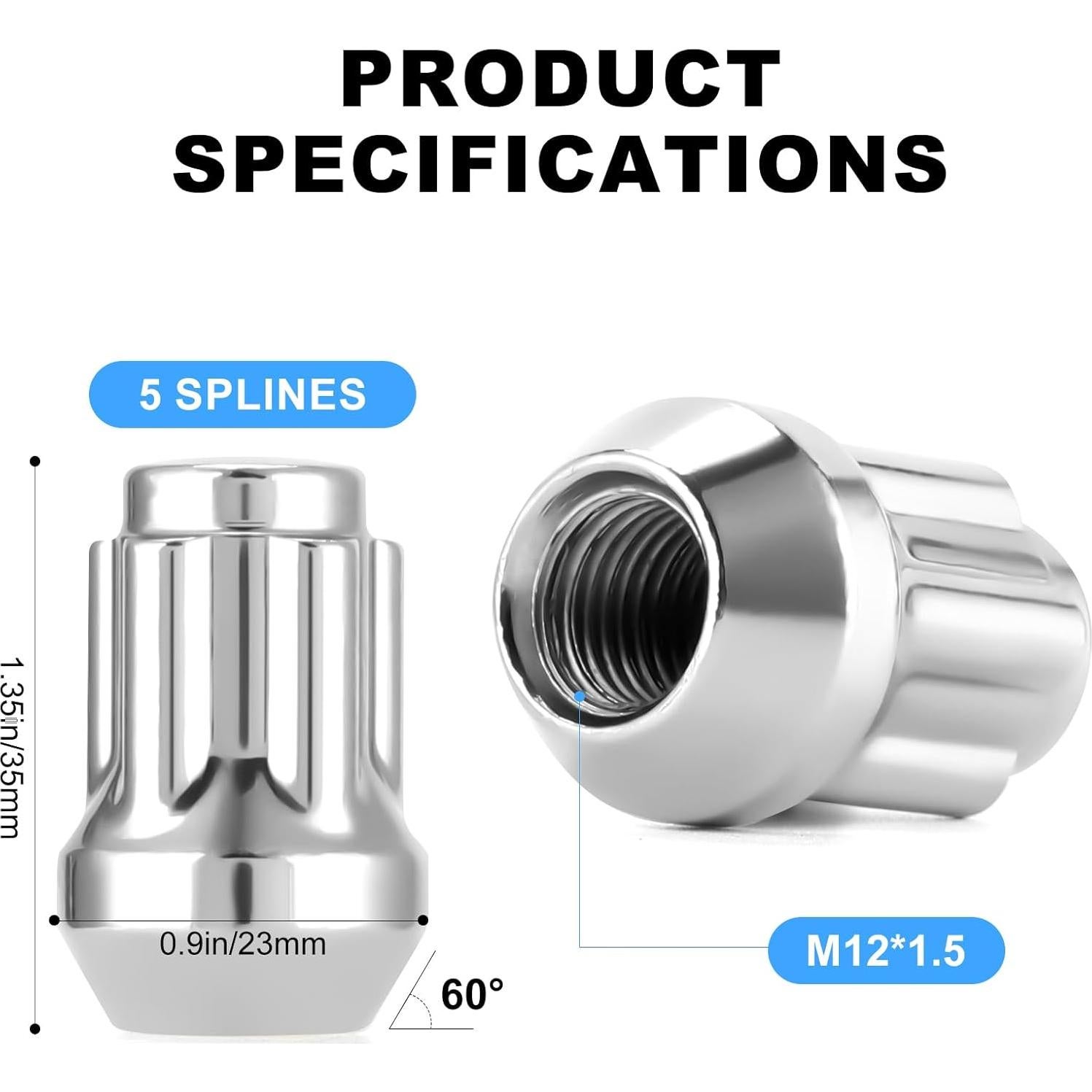 Bloqueos de Rueda Antirrobo MEILUNBS M12x1.5 Cromados - Kit 5 Piezas