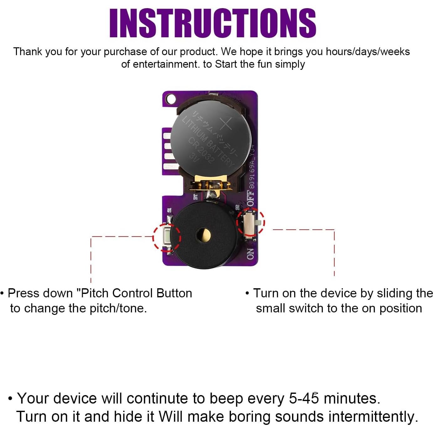 Dispositivo de Broma BOXOB 3 Piezas Sonido Grillos Morado