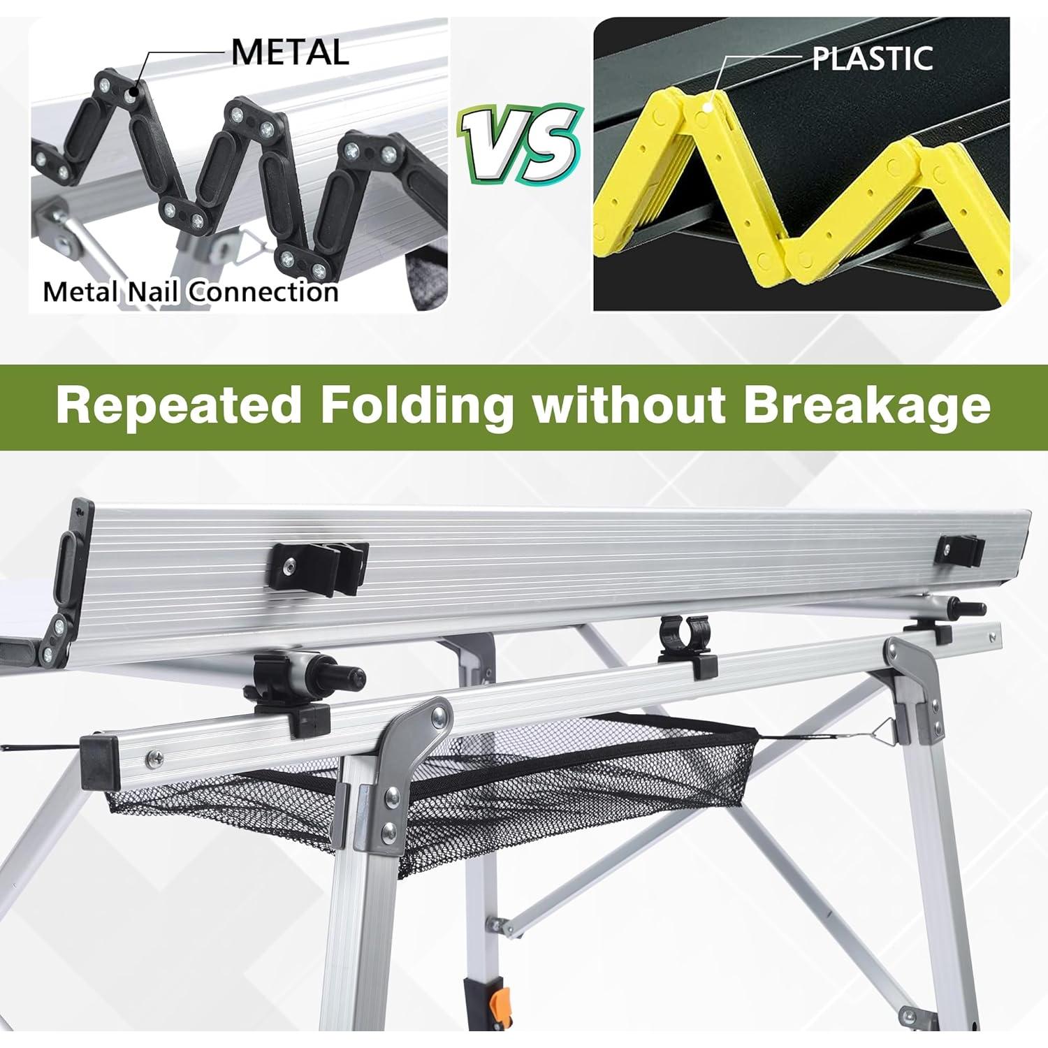 Folding Outdoor Camping Table with Adjustable Legs, Lightweight Aluminum Roll Up Camp Table with Carrying Bag, Mesh Storage Organizer, for Cooking, Picnic, Beach, Backyards, BBQ, Party