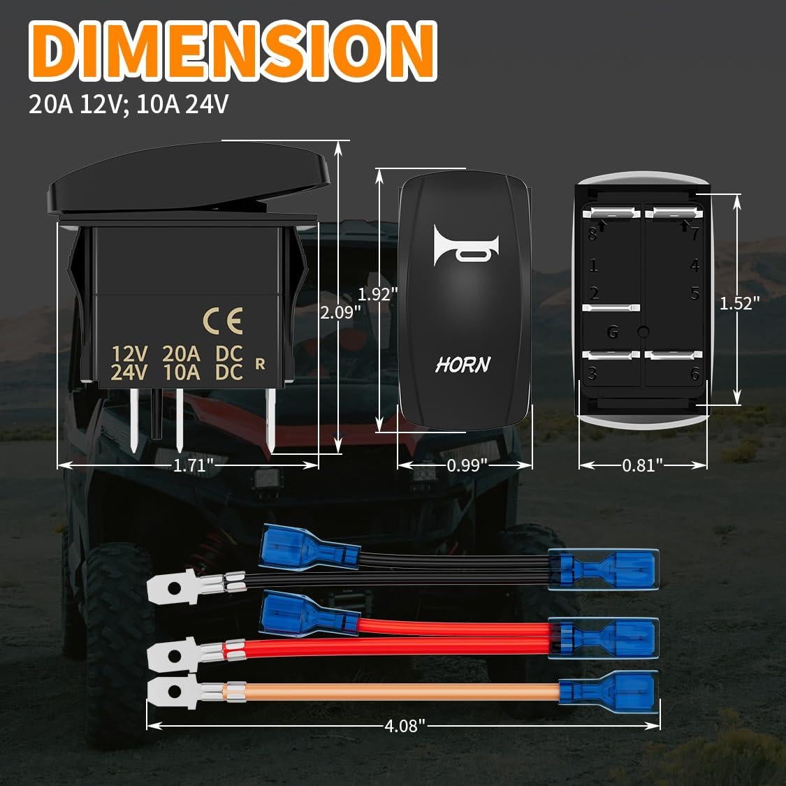 Interruptor Rocker Marino DaierTek 12V 20A LED Rojo Impermeable