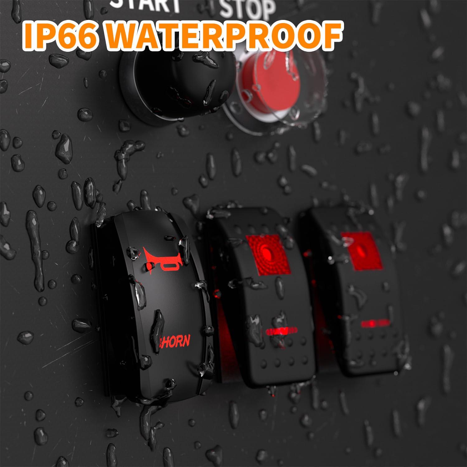 Interruptor Rocker Marino DaierTek 12V 20A LED Rojo Impermeable