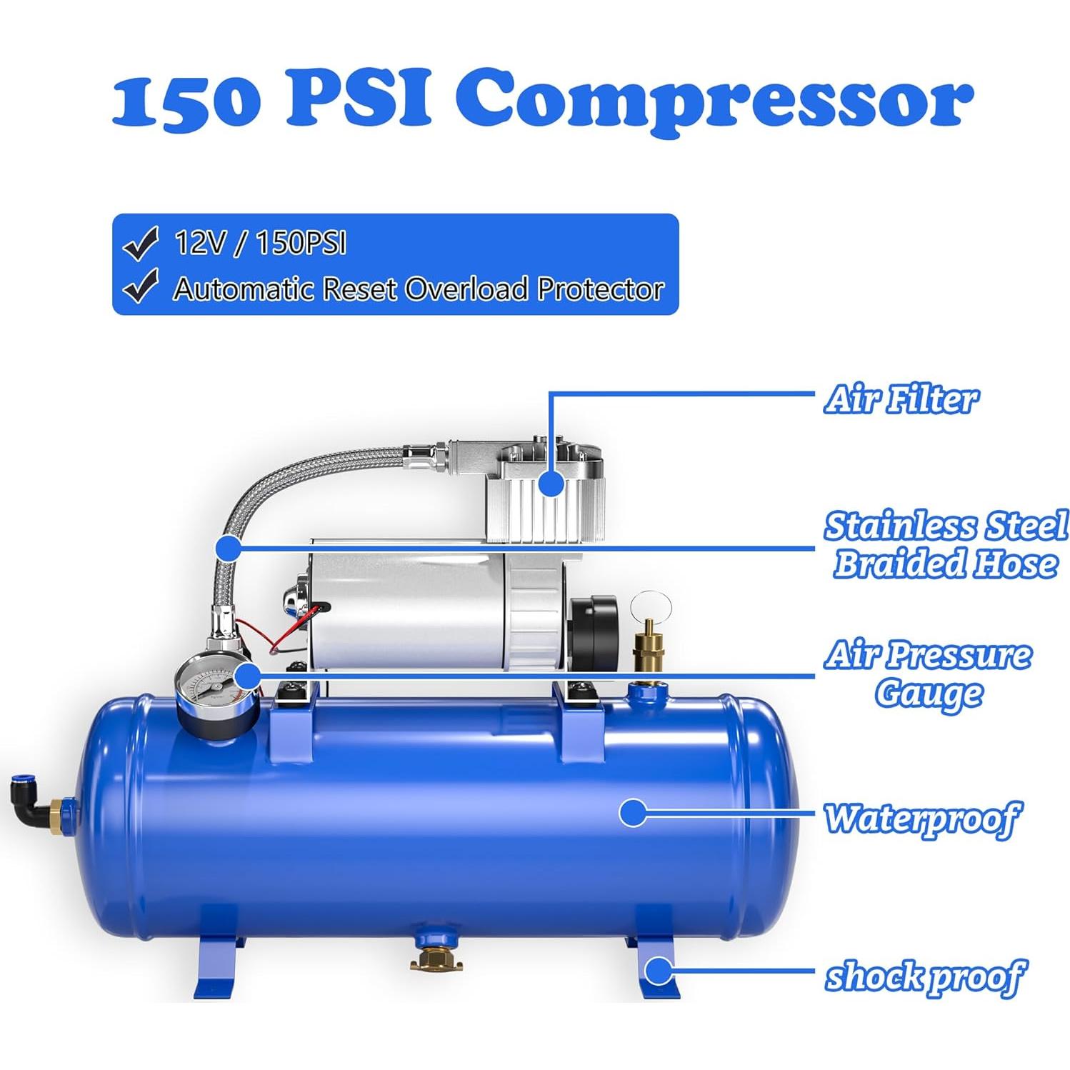 Kit de bocina de tren SuxiDi 150DB 6L 12V para vehículos
