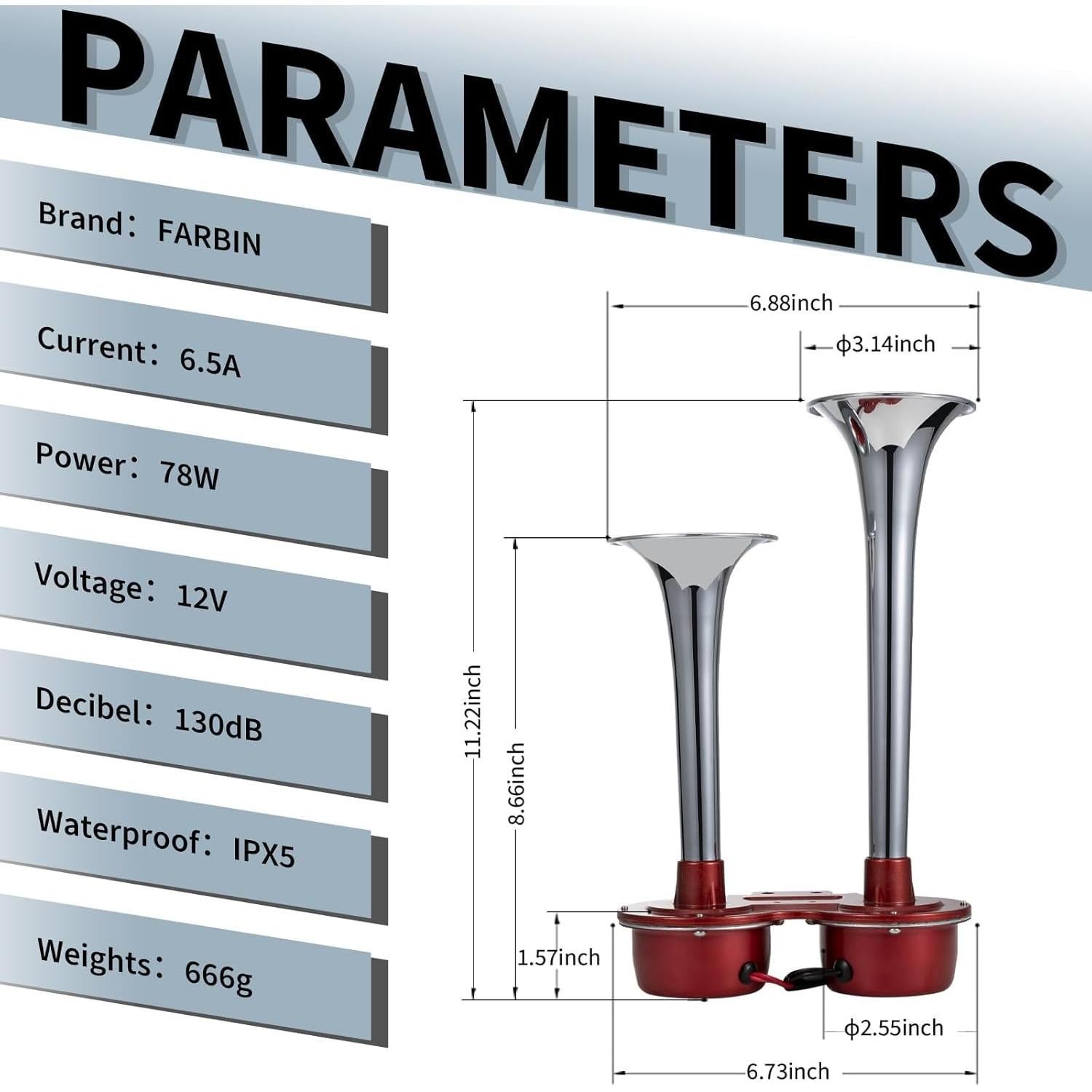 Bocina de Coche FARBIN 12V Doble Cromada 130dB