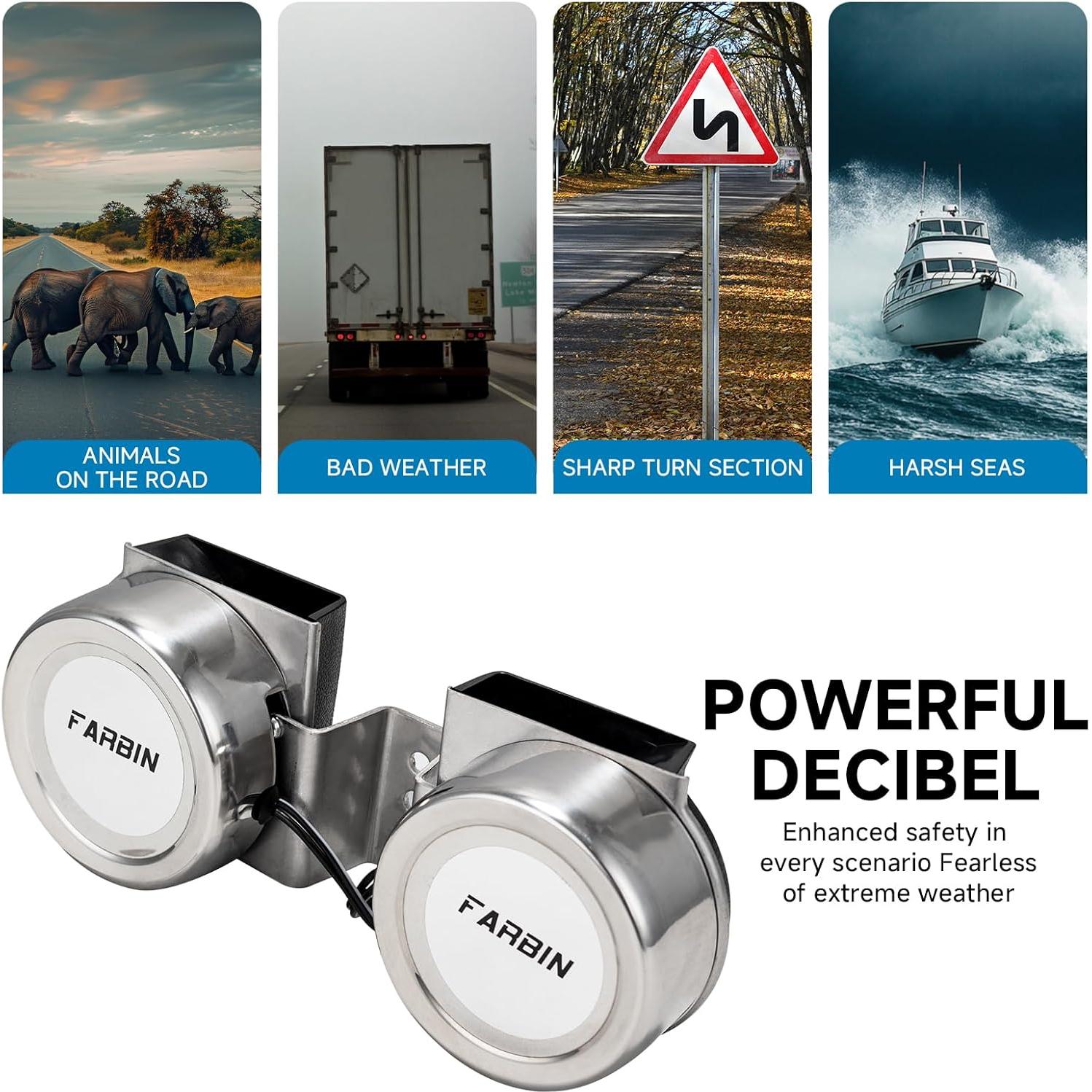 Bocinas Impermeables FARBIN de Acero Inoxidable 12V 130dB