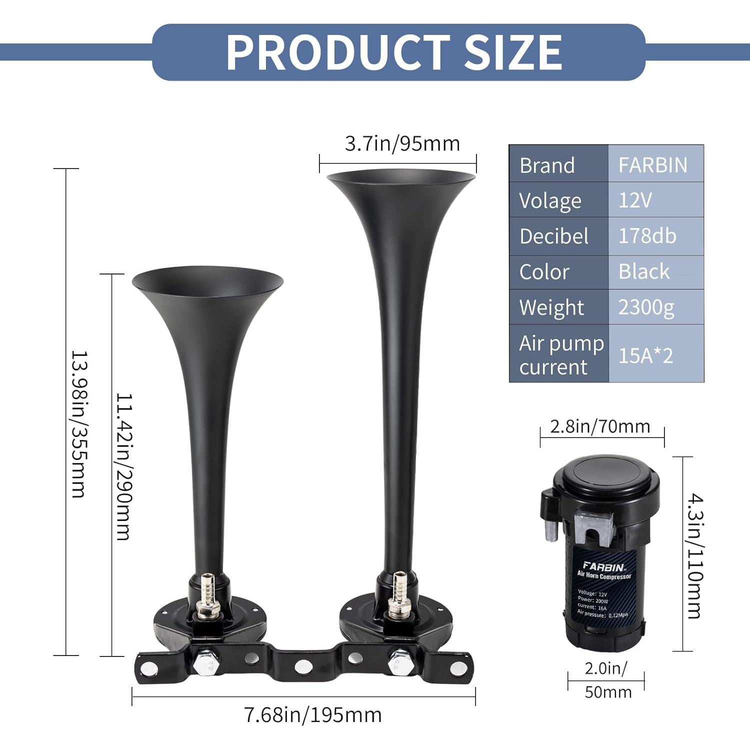 Claxon de Aire Doble FARBIN FB-J29 178dB para Vehículos 12V