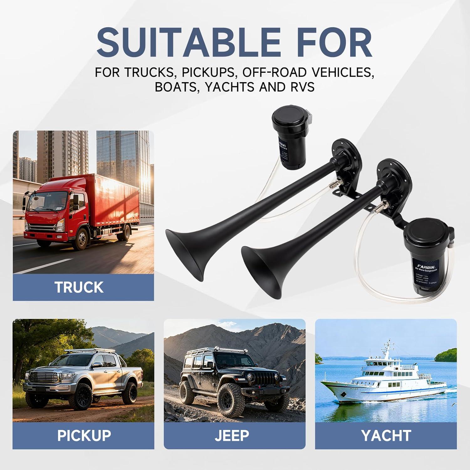 Claxon de Aire Doble FARBIN FB-J29 178dB para Vehículos 12V