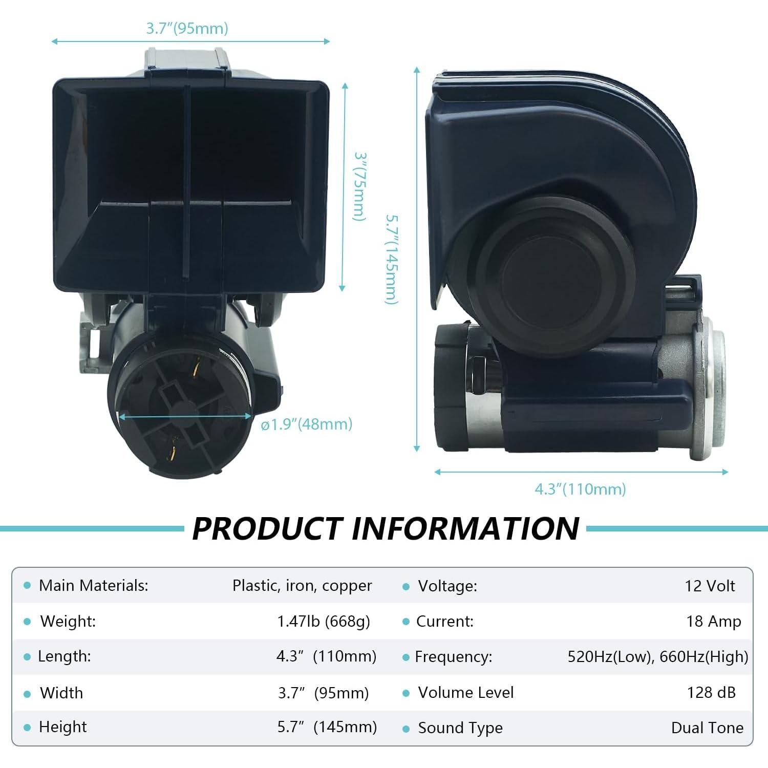 Bocina de Aire NEOGET 12V Compacta Doble Tono 128dB Azul