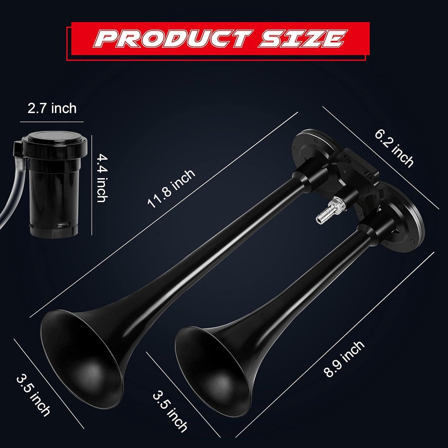 Bocina de Aire Doble CARFKA 12V 150DB con Compresor 120 PSI